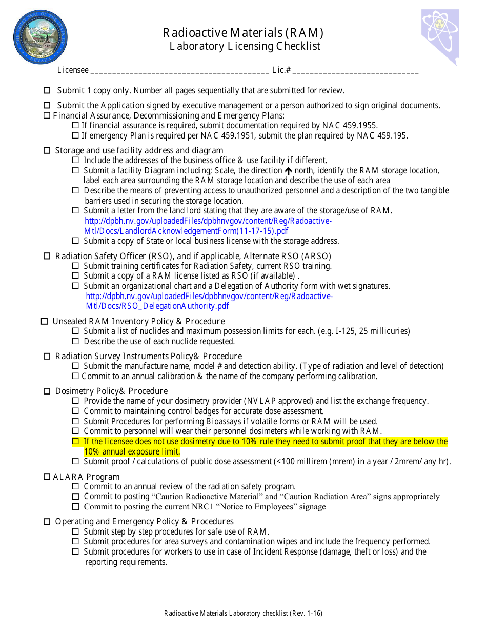 Nevada Laboratory Licensing Checklist Download Fillable ...