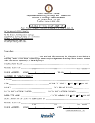 Building Official Complaint Form - Kentucky