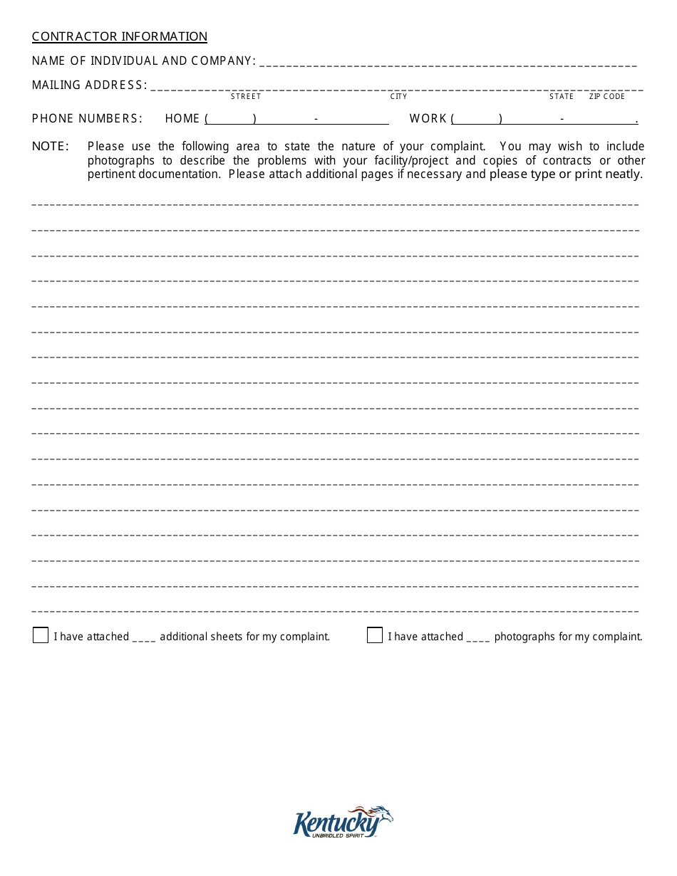 Building Official Complaint Form - Kentucky, Page 2