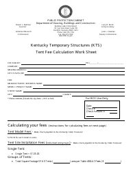 Kentucky Temporary Structures Tent Fee Calculation Work Sheet - Kentucky