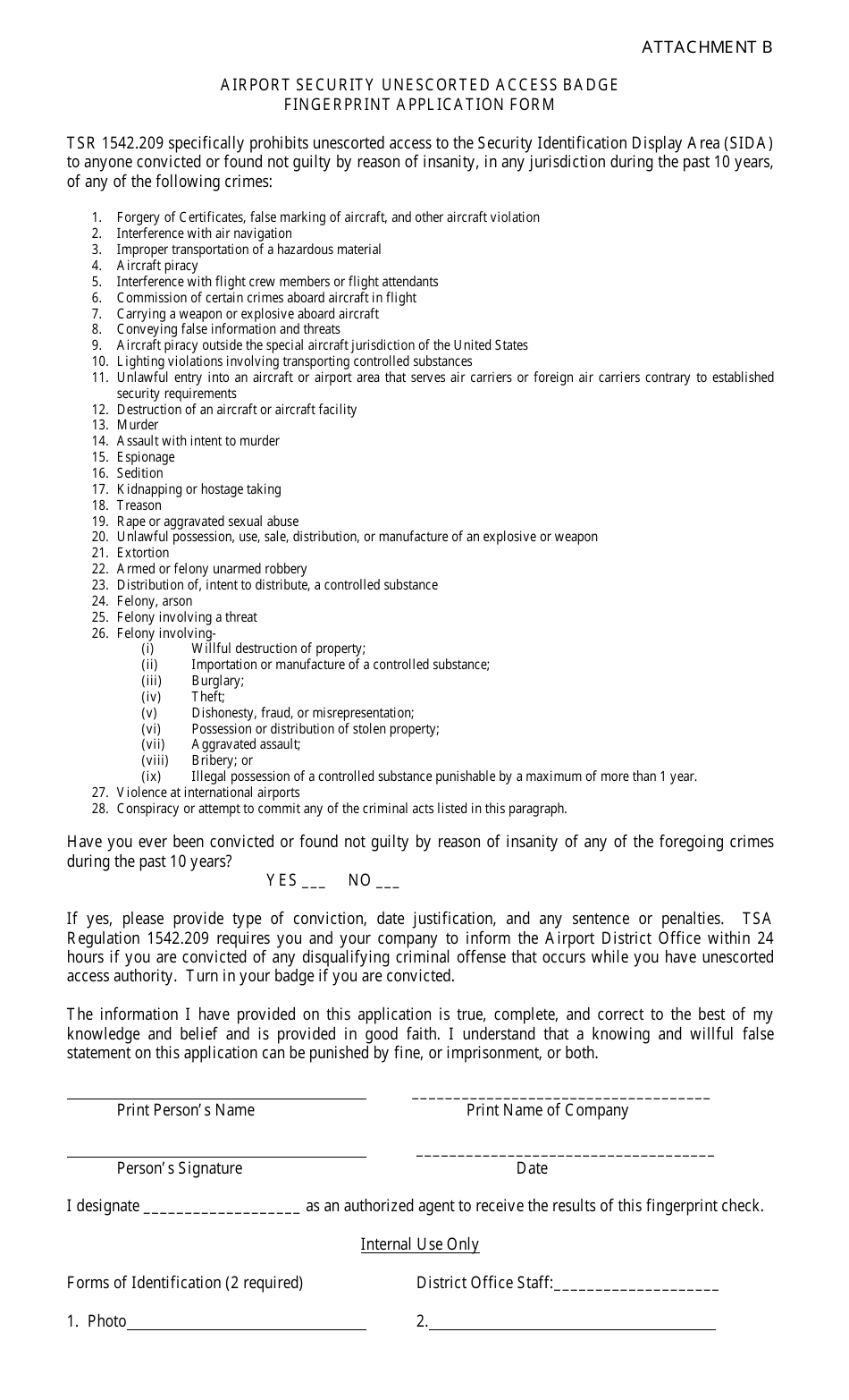 Attachment B Airport Security Unescorted Access Badge Fingerprint Application Form - Hawaii, Page 1