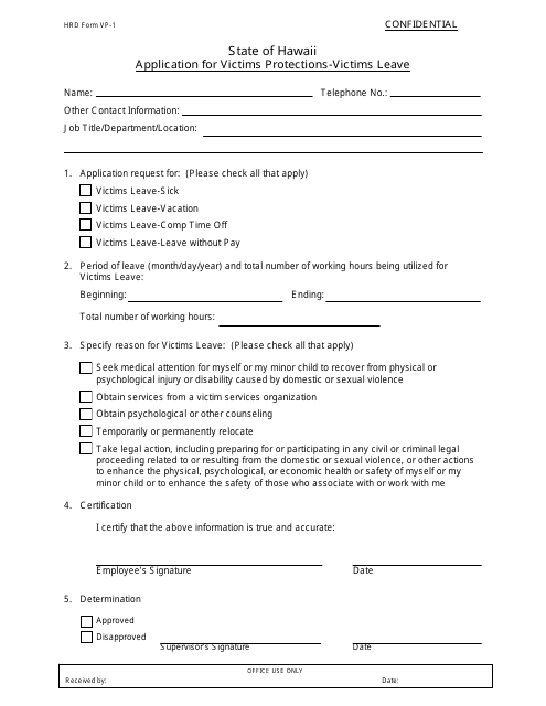 HRD Form VP-1 Application for Victims Protections - Victims Leave - Hawaii