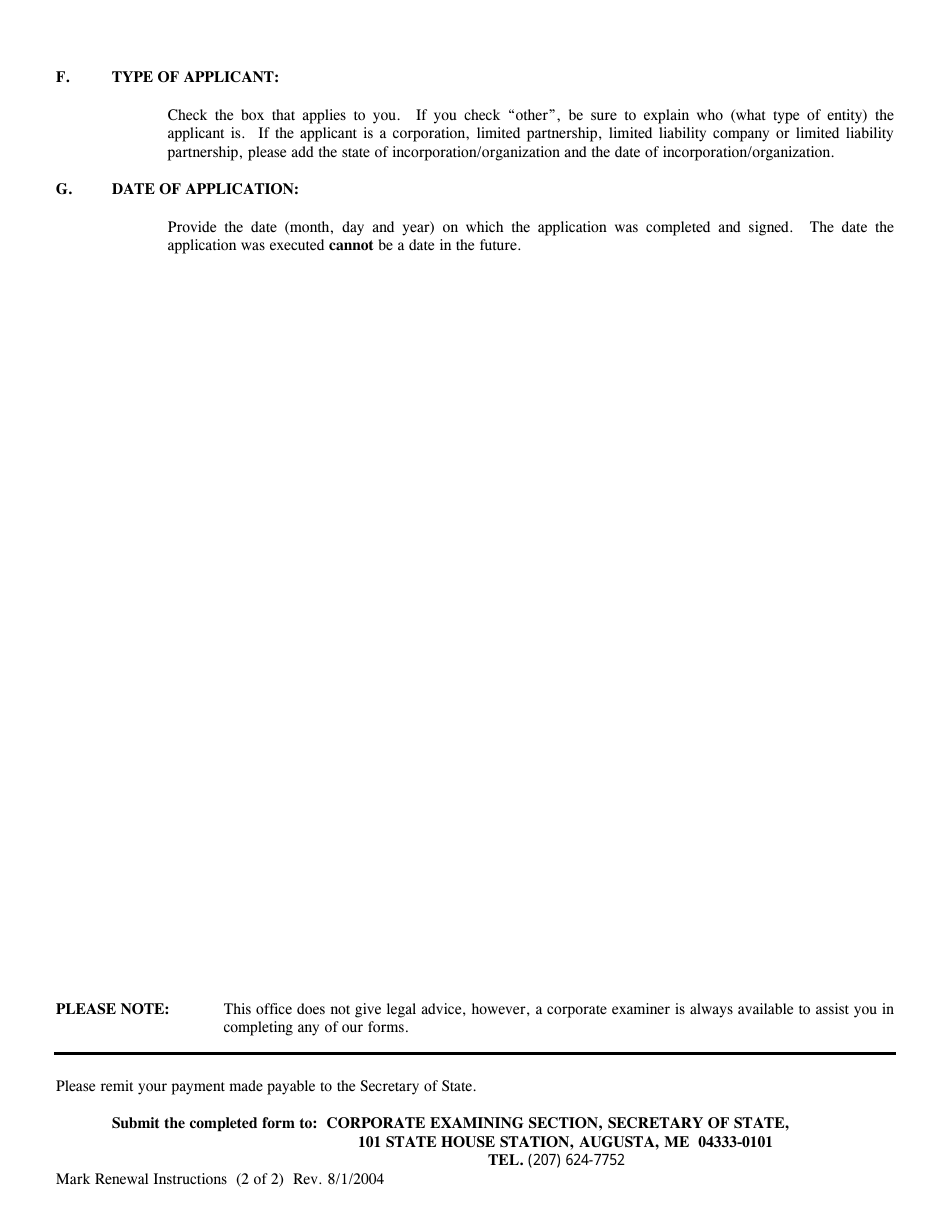 Form MARK-2 Application for Renewal - Maine, Page 5