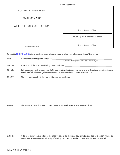 Form MBCA-17  Printable Pdf