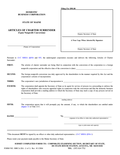 Form MBCA-20A  Printable Pdf