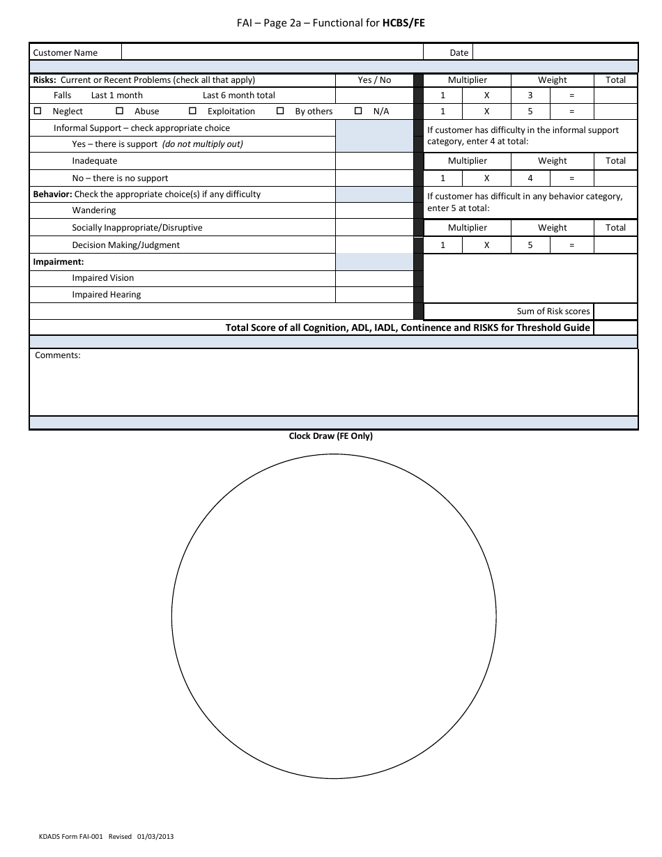 KDADS Form FAI-001 Functional Assessment Instrument - Kansas, Page 3