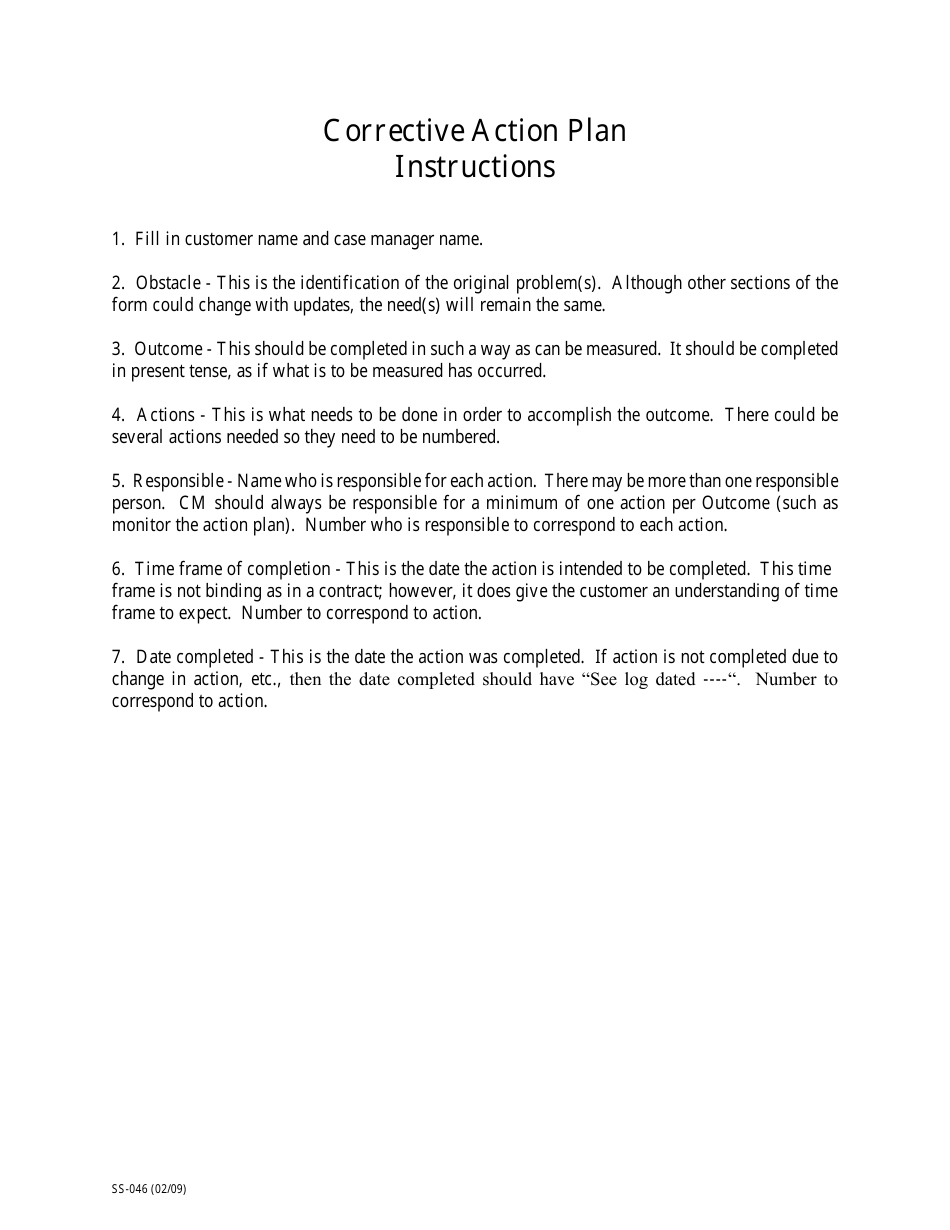 KDADS Form SS-046 Corrective Action Plan - Kansas, Page 3