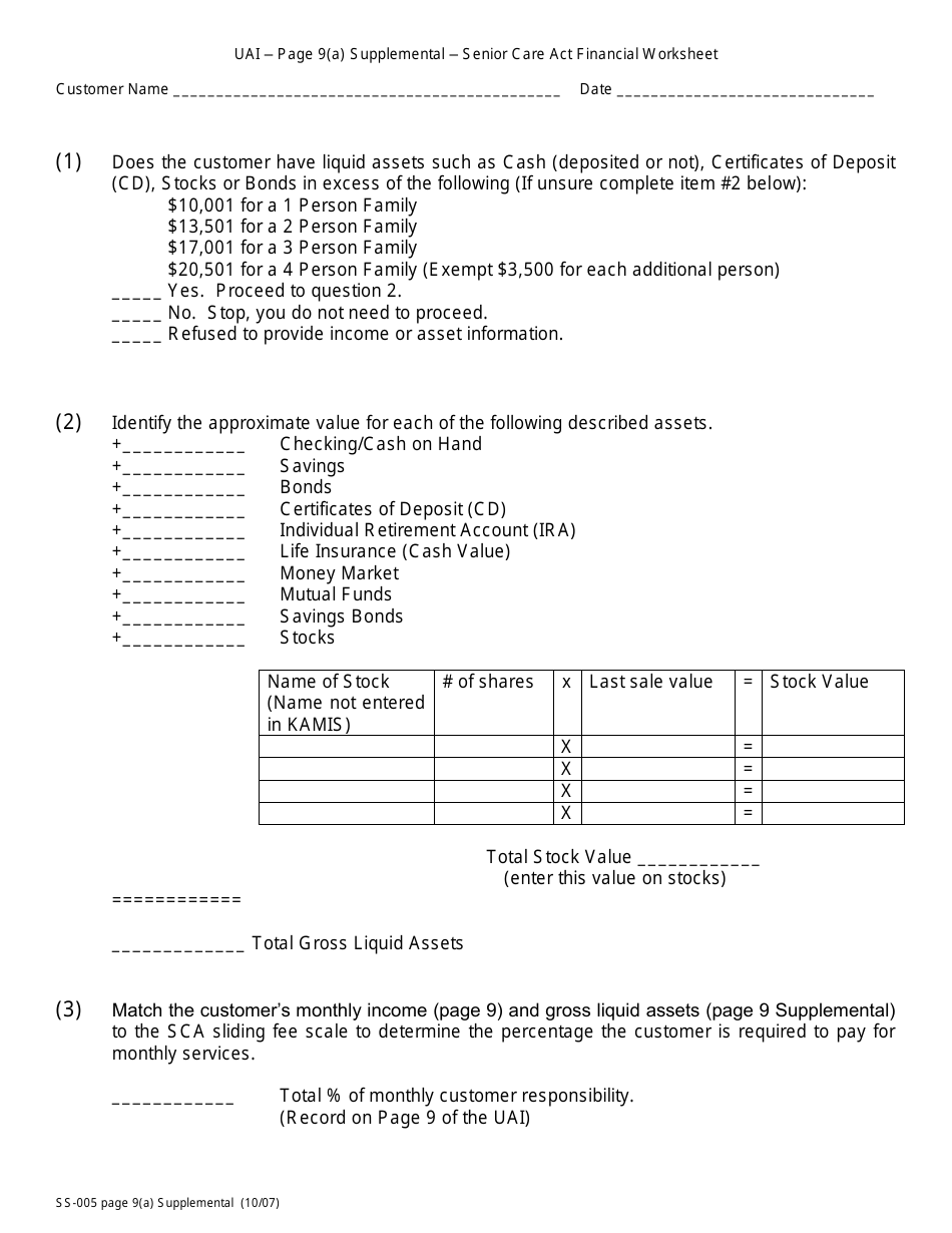 KDADS Form SS-005 Uniform Assessment Instrument - Kansas, Page 10