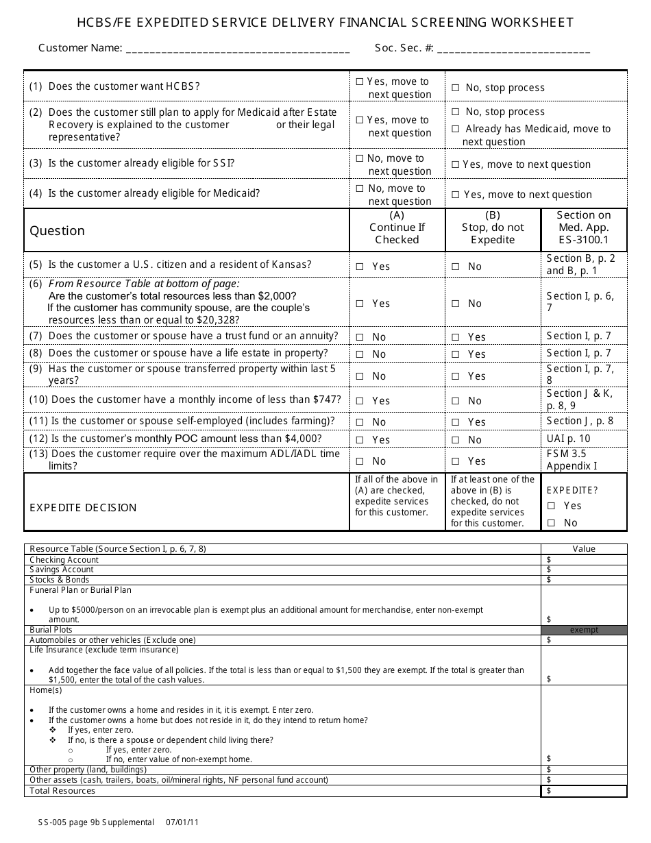 KDADS Form SS-005 Uniform Assessment Instrument - Kansas, Page 11