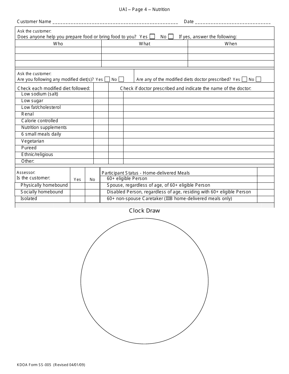 KDADS Form SS-005 Uniform Assessment Instrument - Kansas, Page 4