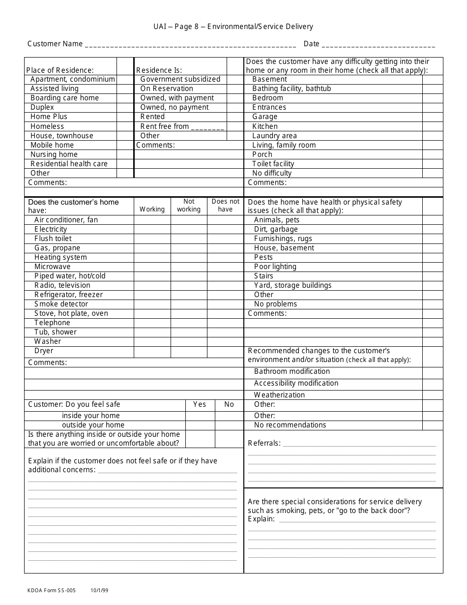 KDADS Form SS-005 Uniform Assessment Instrument - Kansas, Page 8