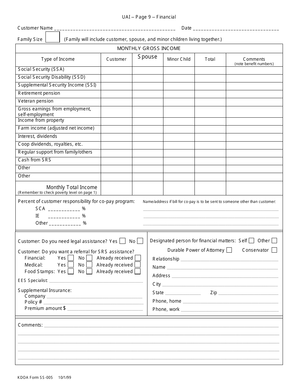 KDADS Form SS-005 Uniform Assessment Instrument - Kansas, Page 9