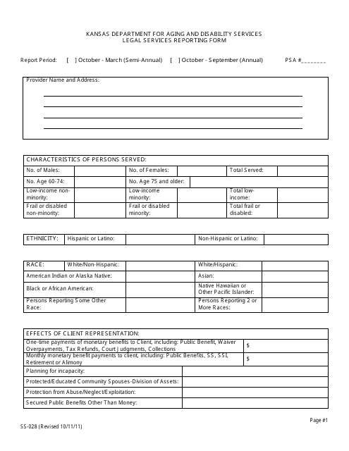 KDADS Form SS-028  Printable Pdf