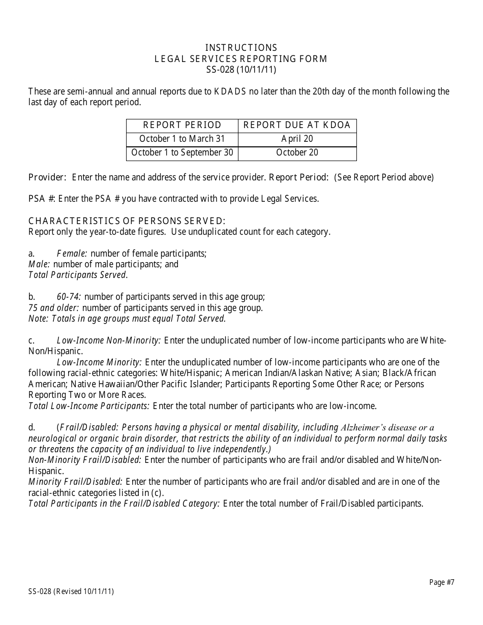 KDADS Form SS-028 Legal Services Reporting Form - Kansas, Page 7