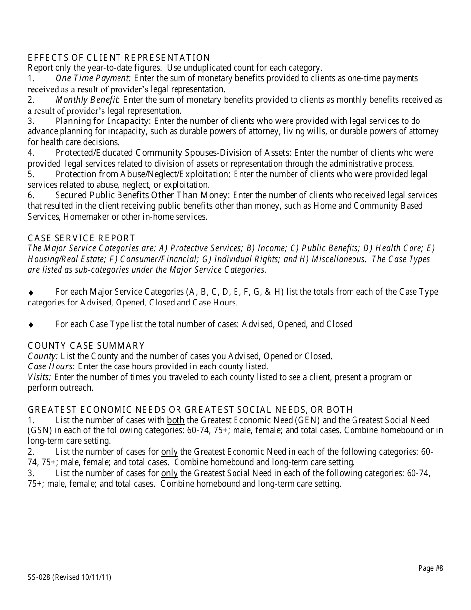 KDADS Form SS-028 Legal Services Reporting Form - Kansas, Page 8