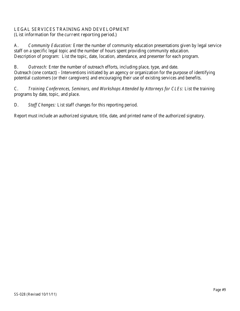 KDADS Form SS-028 Legal Services Reporting Form - Kansas, Page 9