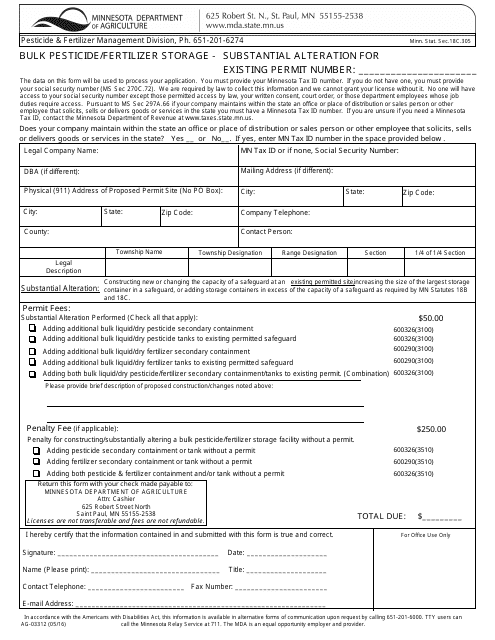 Form AG-03312 Bulk Pesticide/Fertilizer Storage - Substantial Alteration - Minnesota