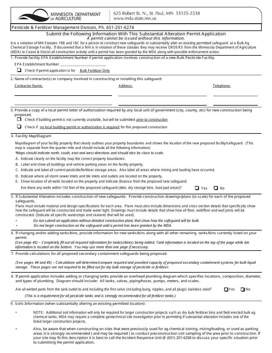 Form AG-03312 Bulk Pesticide / Fertilizer Storage - Substantial Alteration - Minnesota, Page 2