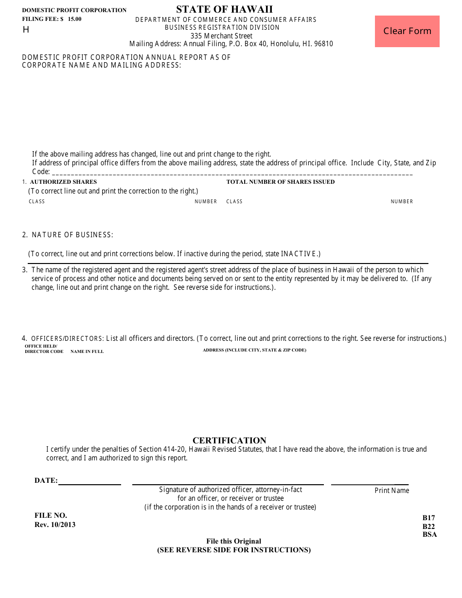 Hawaii Domestic Profit Corporation Annual Report - Fill Out, Sign ...