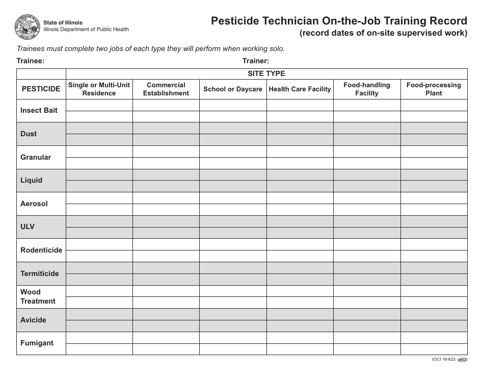 Form IOCI16-623 Pesticide Technician on-The-Job Training Record - Illinois, Page 1