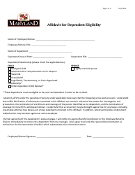 &quot;Affidavit for Dependent Eligibility&quot; - Maryland