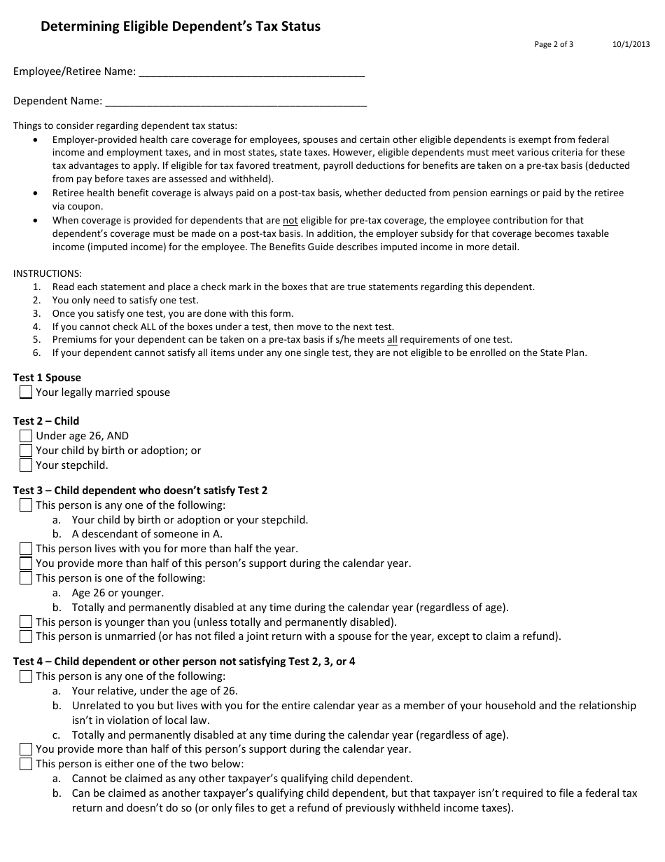 Affidavit for Dependent Eligibility - Maryland, Page 2