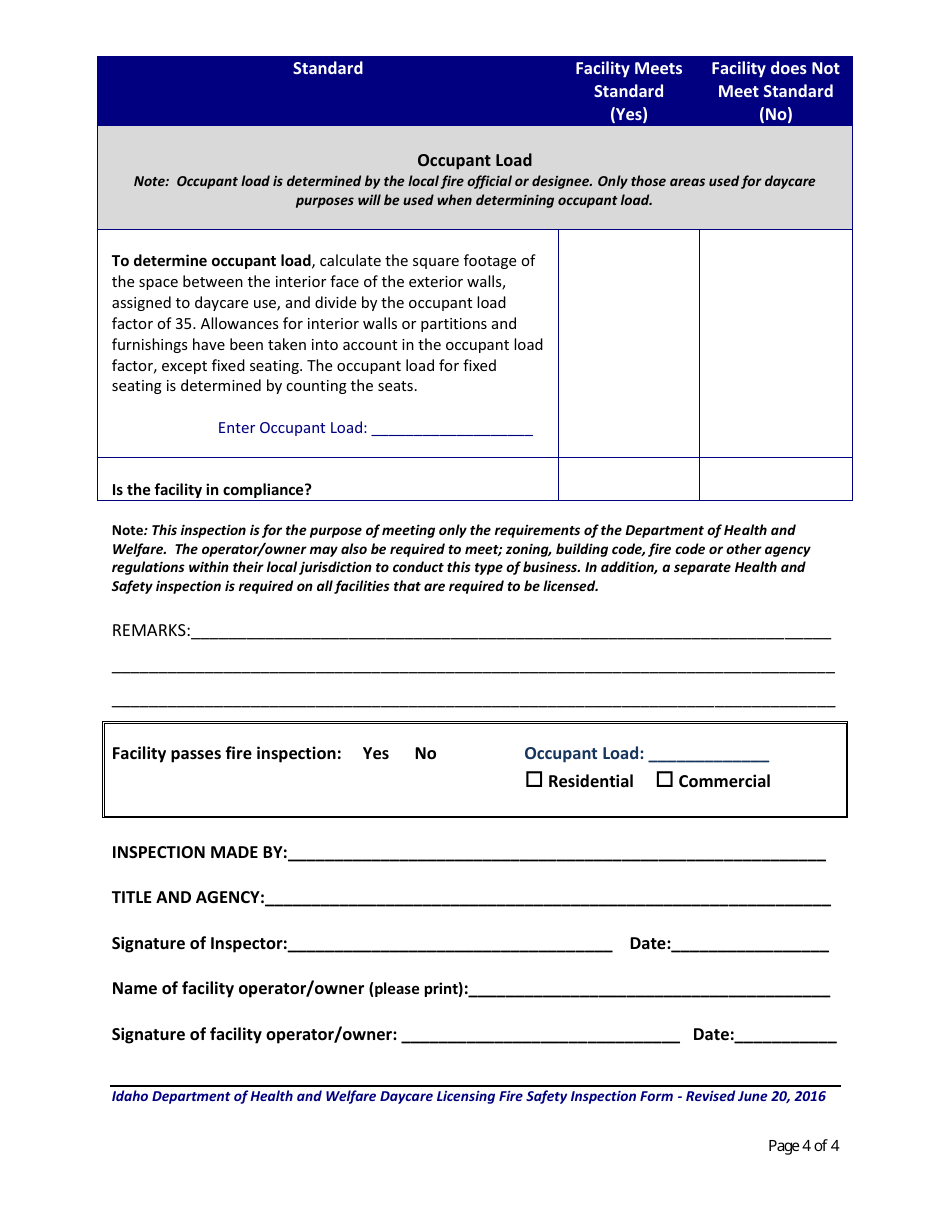 Fire Safety Inspection for State Daycare Licensing - Idaho, Page 4