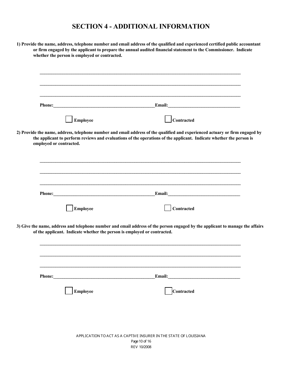 Application to Act as a Captive Insurer in the State of Louisiana - Louisiana, Page 10