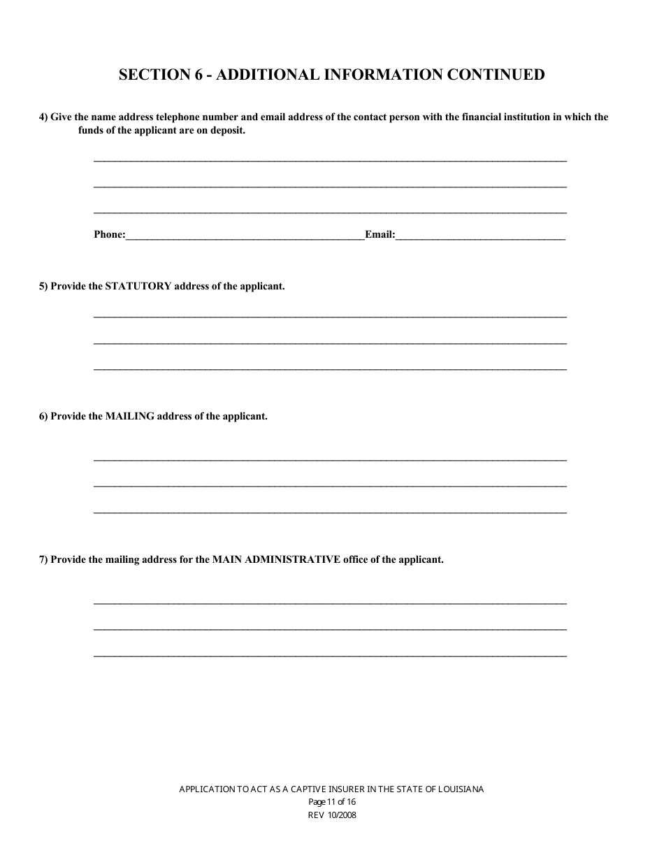 Application to Act as a Captive Insurer in the State of Louisiana - Louisiana, Page 11