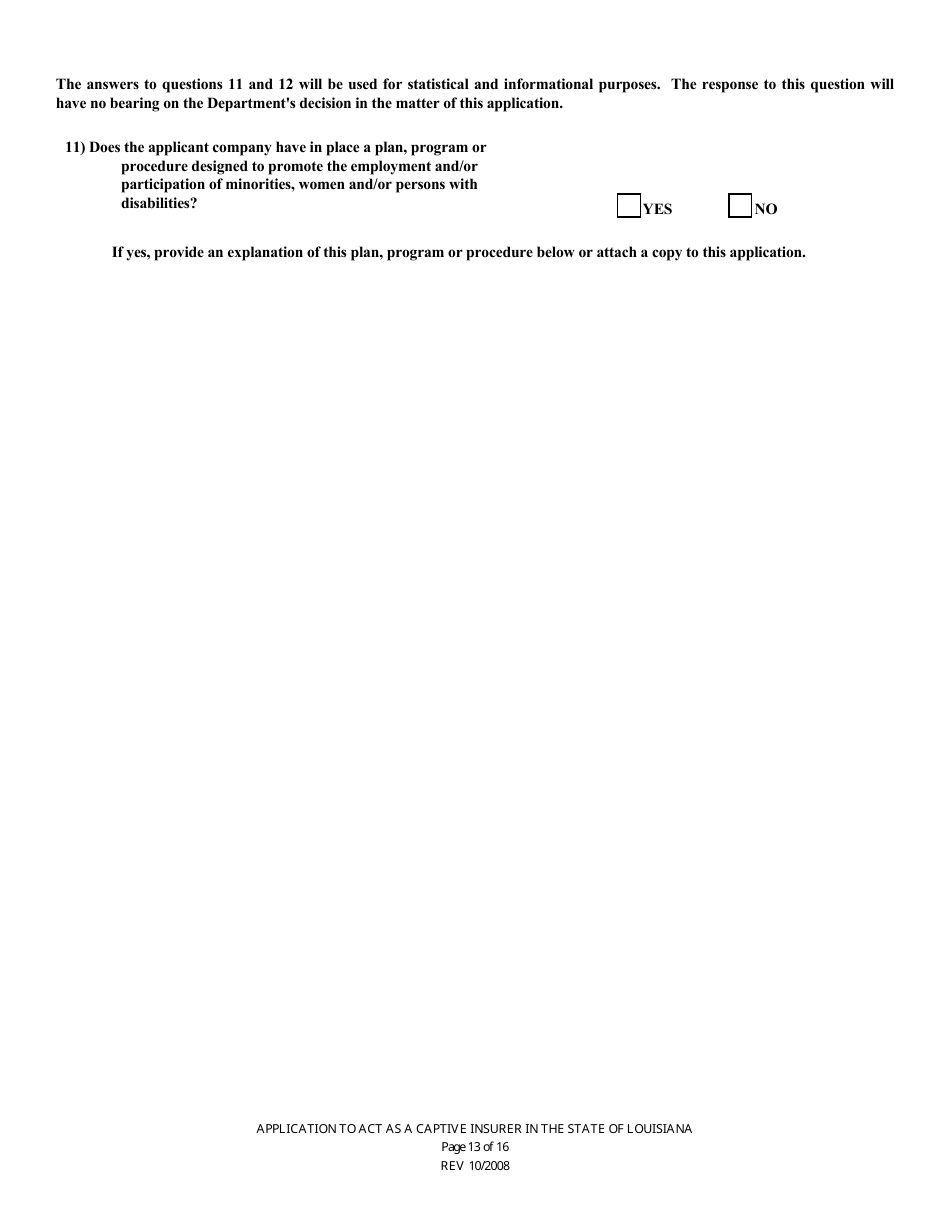 Application to Act as a Captive Insurer in the State of Louisiana - Louisiana, Page 13