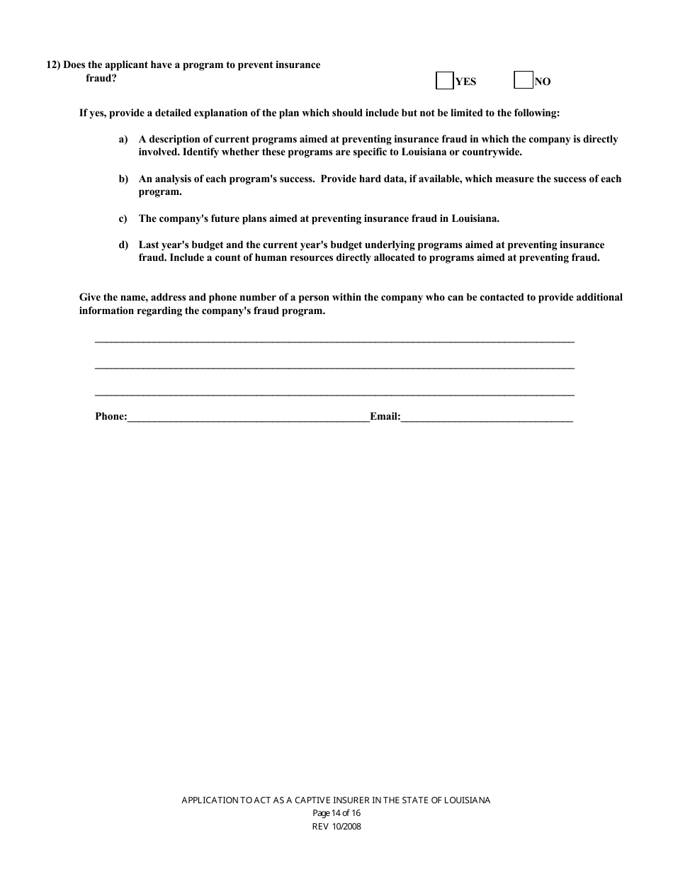 Application to Act as a Captive Insurer in the State of Louisiana - Louisiana, Page 14