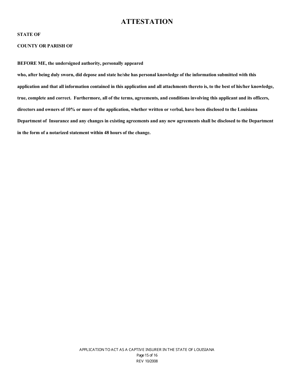 Application to Act as a Captive Insurer in the State of Louisiana - Louisiana, Page 15
