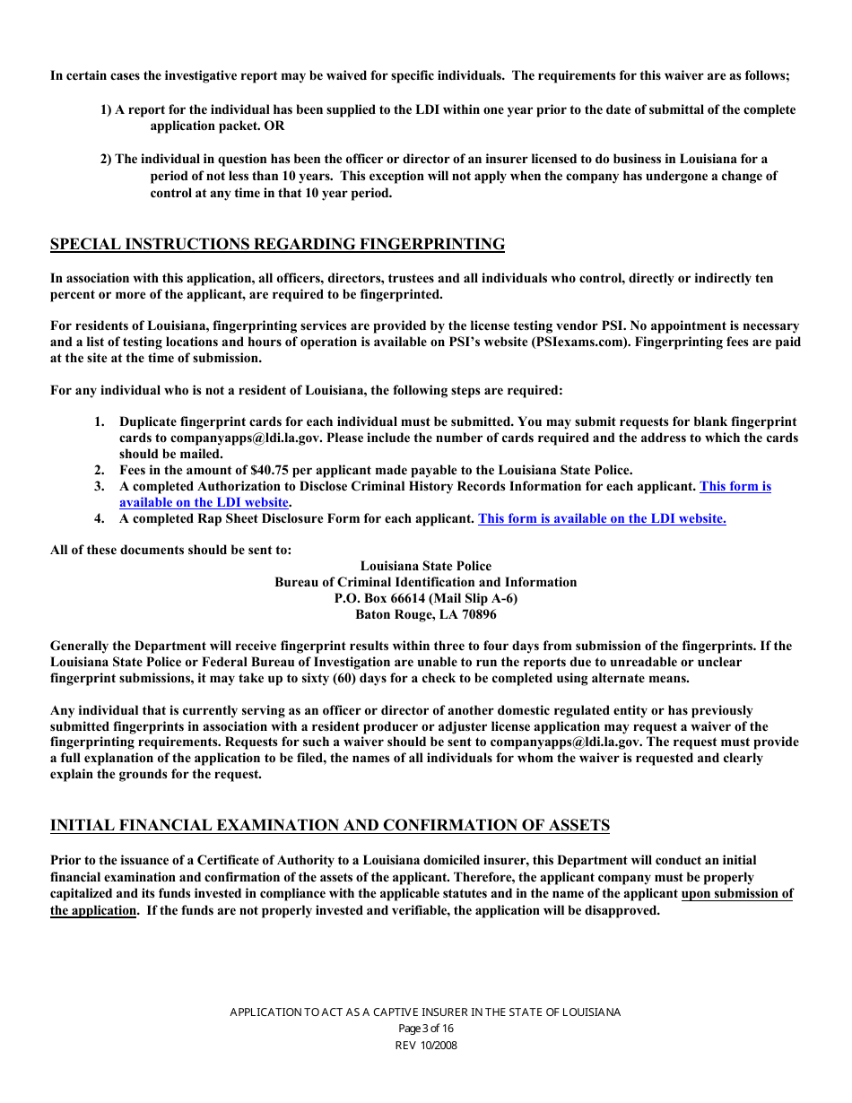 Application to Act as a Captive Insurer in the State of Louisiana - Louisiana, Page 3