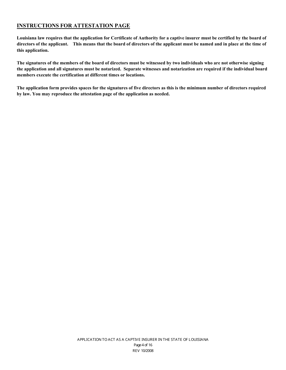 Application to Act as a Captive Insurer in the State of Louisiana - Louisiana, Page 4