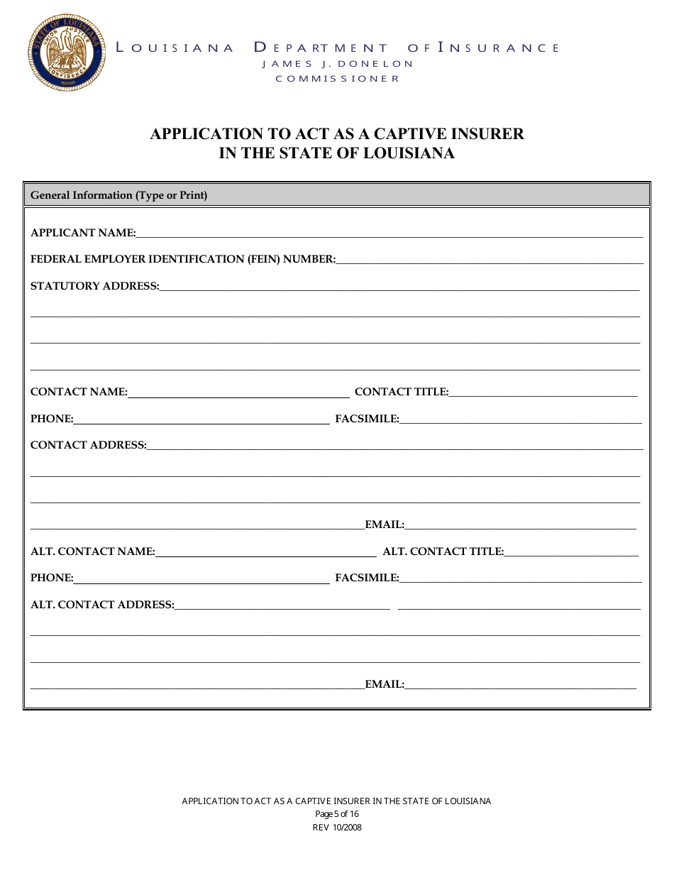 Application to Act as a Captive Insurer in the State of Louisiana - Louisiana, Page 5