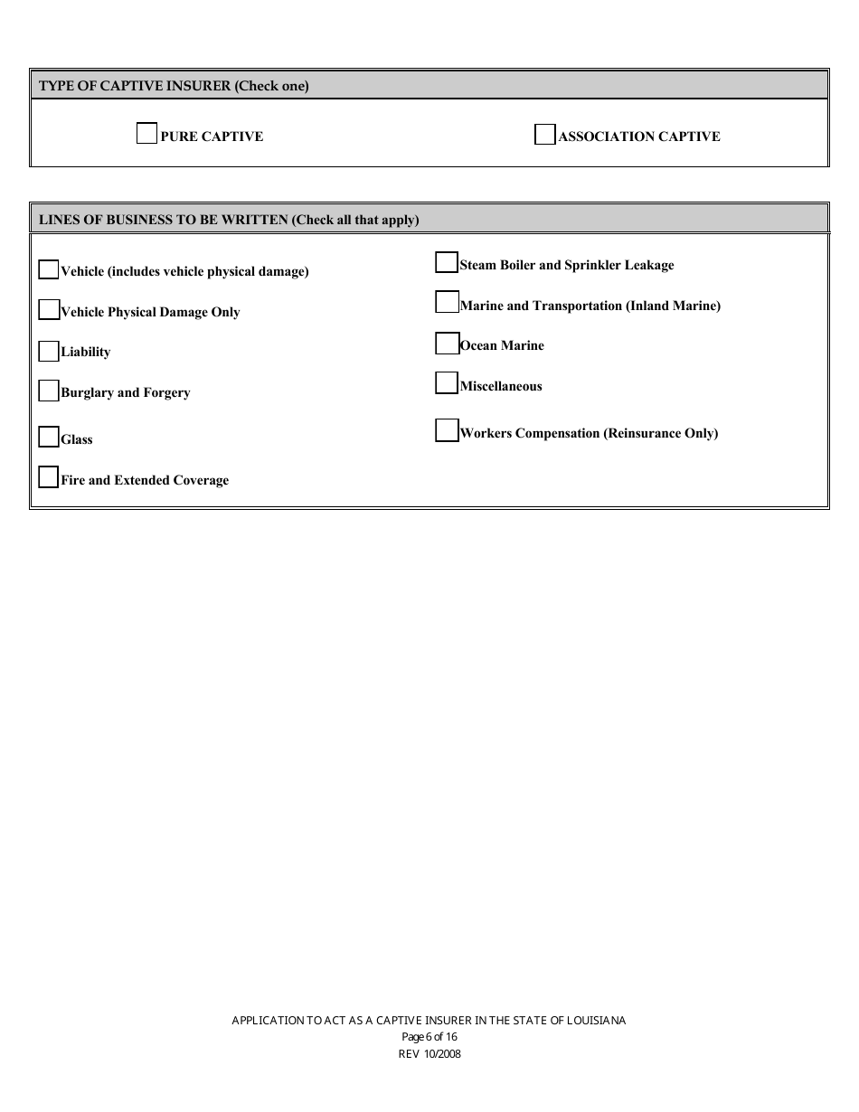 Application to Act as a Captive Insurer in the State of Louisiana - Louisiana, Page 6