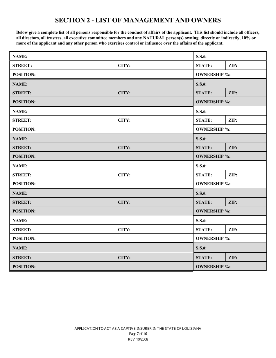Application to Act as a Captive Insurer in the State of Louisiana - Louisiana, Page 7