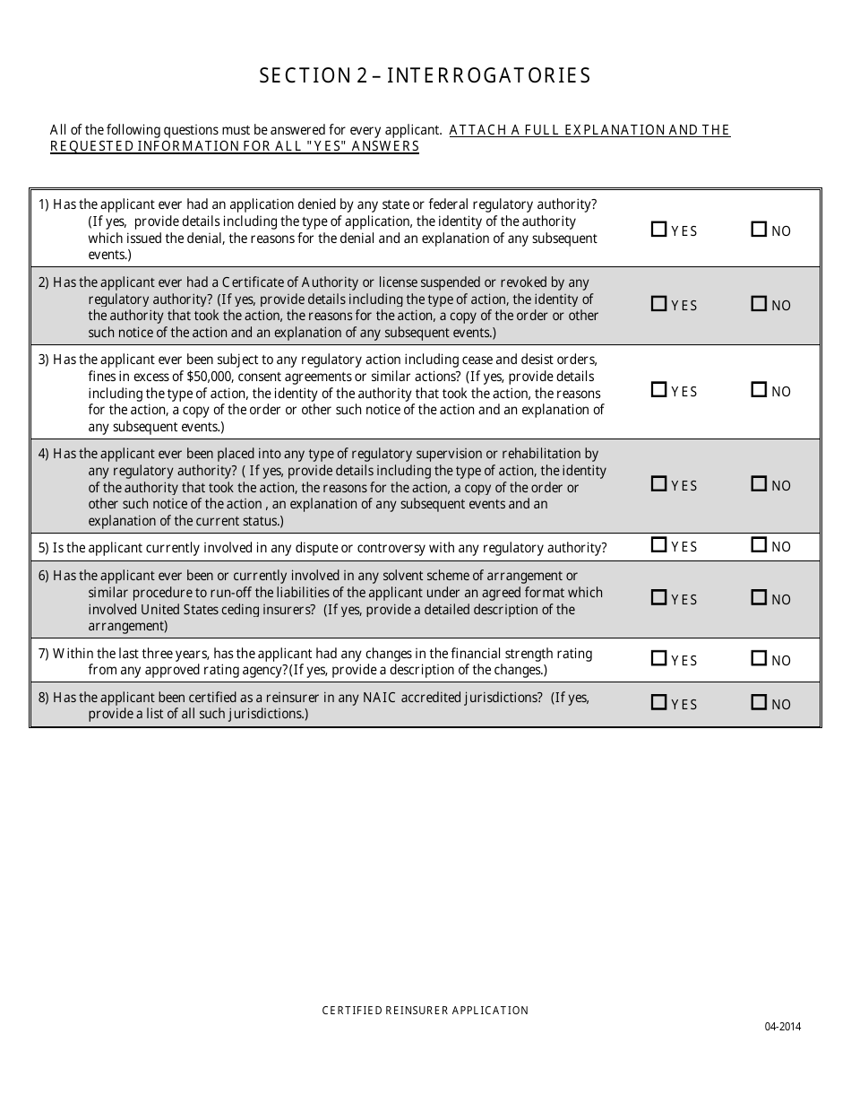 Application to Act as a Certified Reinsurer for Louisiana Domiciled Insurers - Louisiana, Page 2