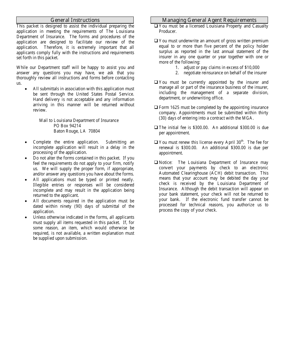 Form 1623 Application for Resident or Non-resident Managing General Agent - Louisiana, Page 4