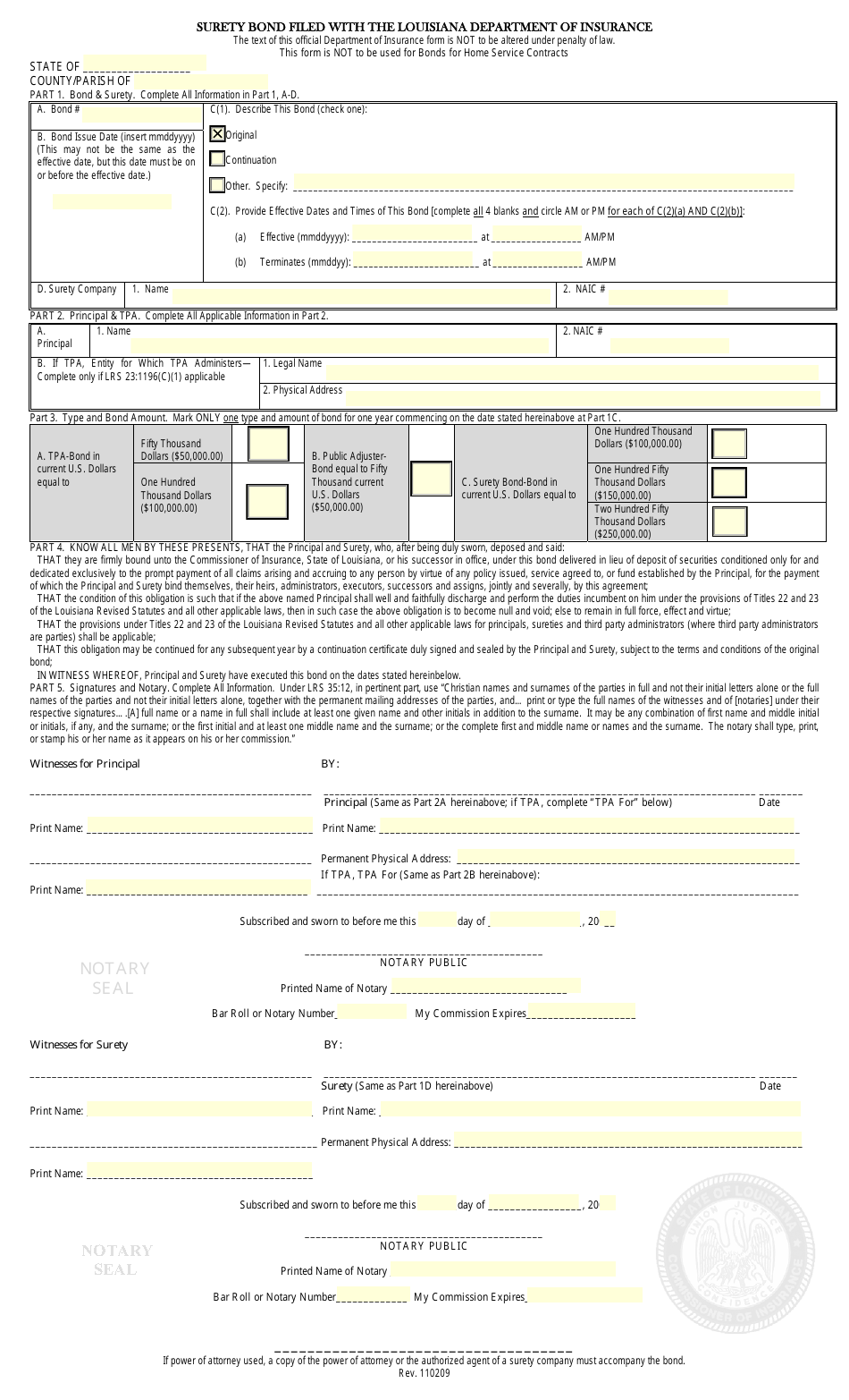 Louisiana Surety Bond - Fill Out, Sign Online and Download PDF ...