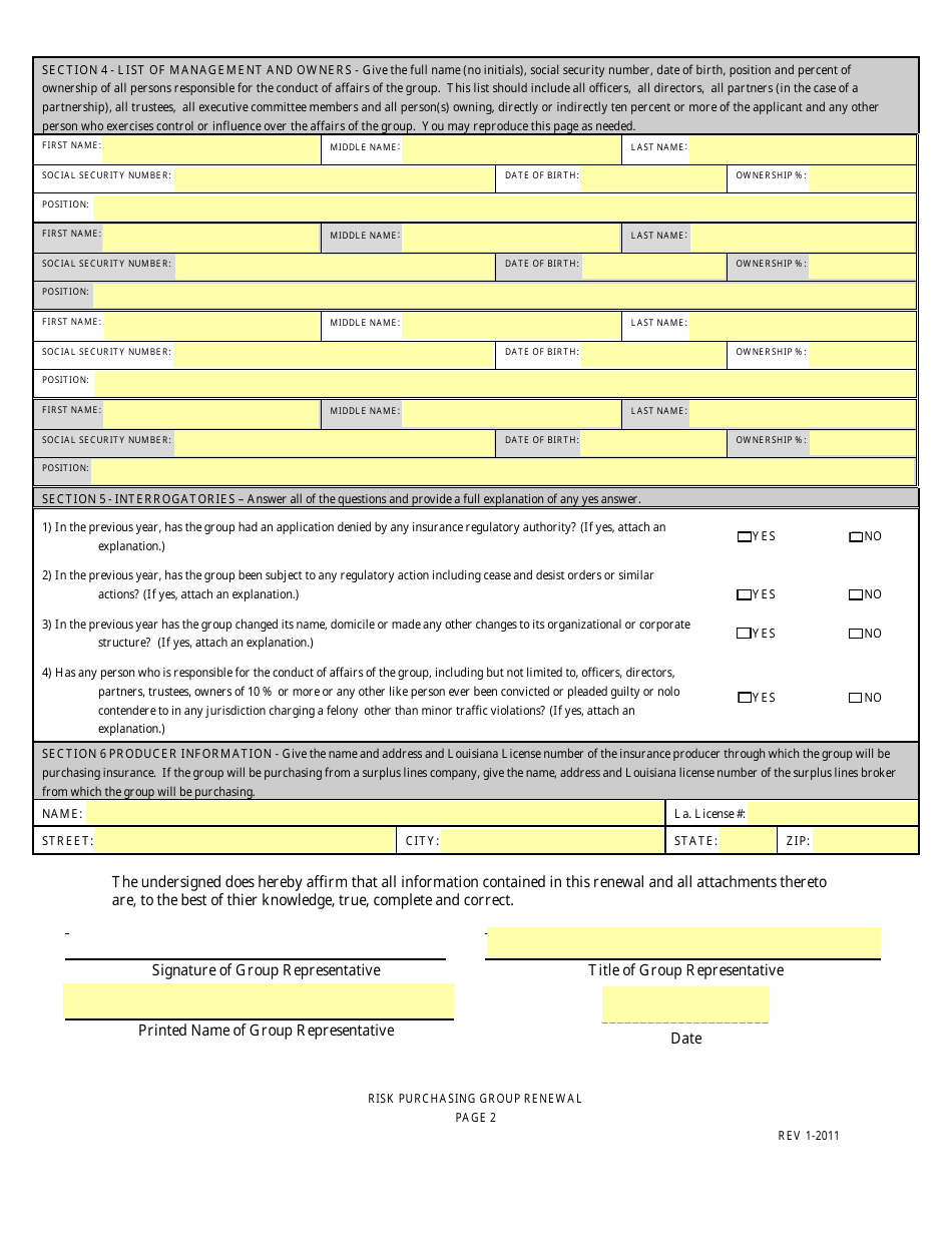 Annual Renewal of Registration as a Risk Purchasing Group in the State of Louisiana - Louisiana, Page 2