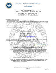 Application Verifying Eligibility as Surplus Lines Insurer in the State of Louisiana - Louisiana