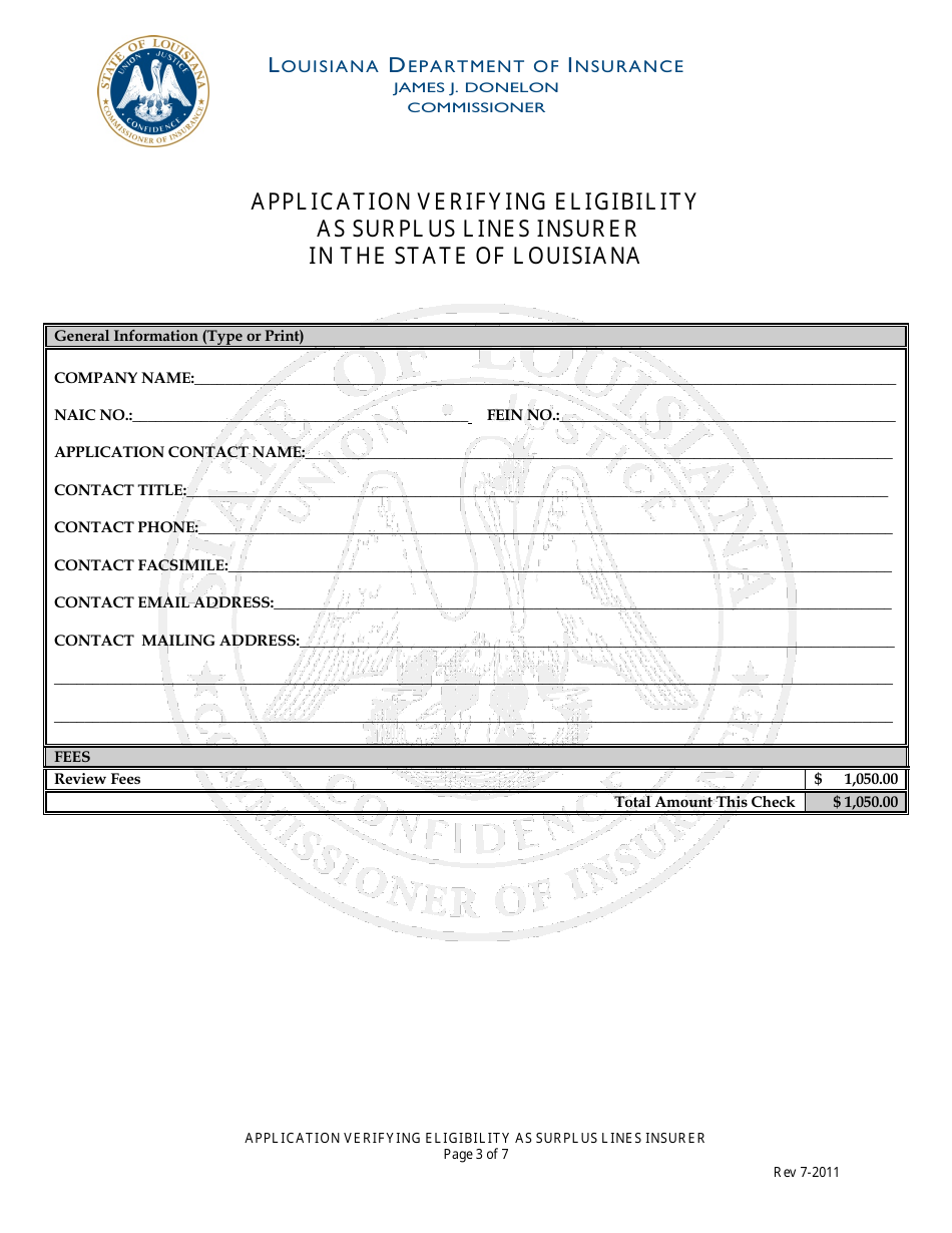 Application Verifying Eligibility as Surplus Lines Insurer in the State of Louisiana - Louisiana, Page 3