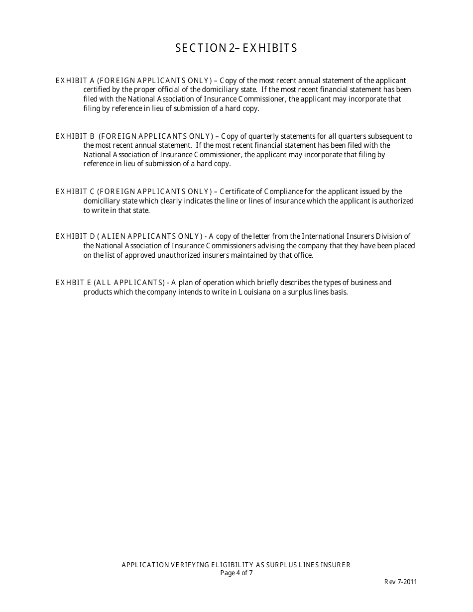 Application Verifying Eligibility as Surplus Lines Insurer in the State of Louisiana - Louisiana, Page 4