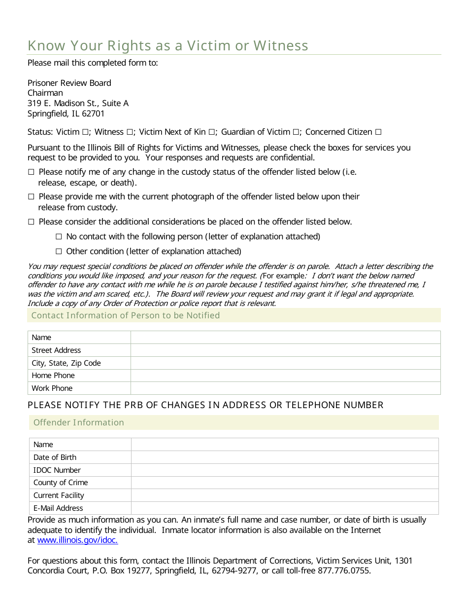 Illinois Know Your Rights As A Victim Or Witness Fill Out Sign Online And Download Pdf