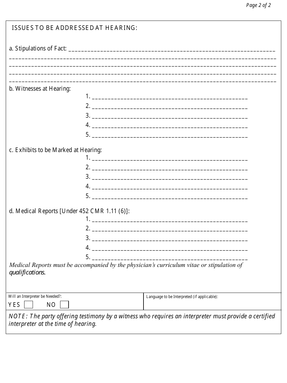 Form 162 Insurers Hearing Memorandum - Massachusetts, Page 2