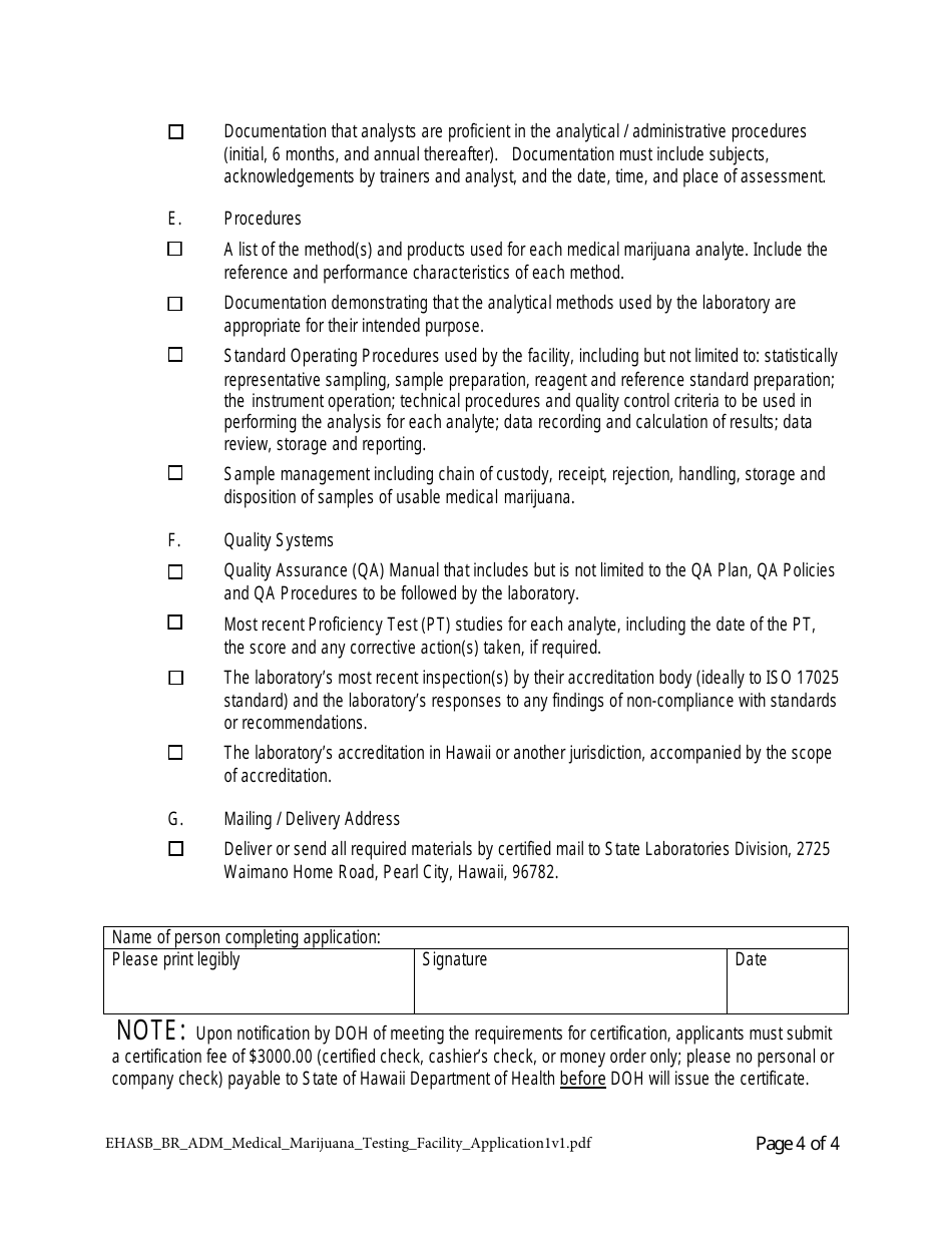 Hawaii Medical Marijuana Testing Facility Application Form - Fill Out ...