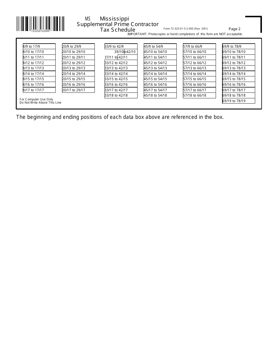 Form 72-325-01-5 Supplemental Prime Contractor Tax Schedule - Mississippi, Page 3