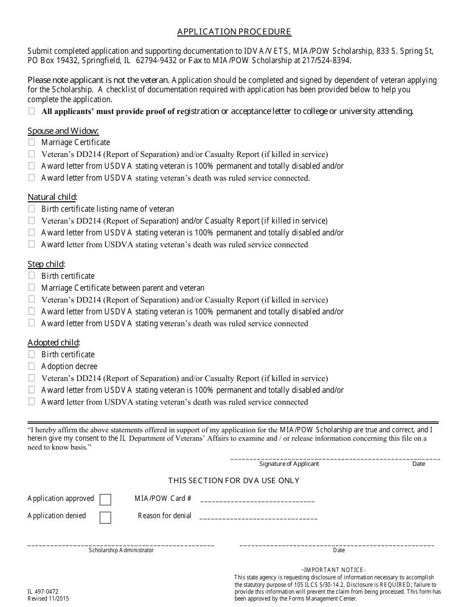 Form IL497-0472 Illinois Mia / Pow Scholarship Application - Illinois, Page 2