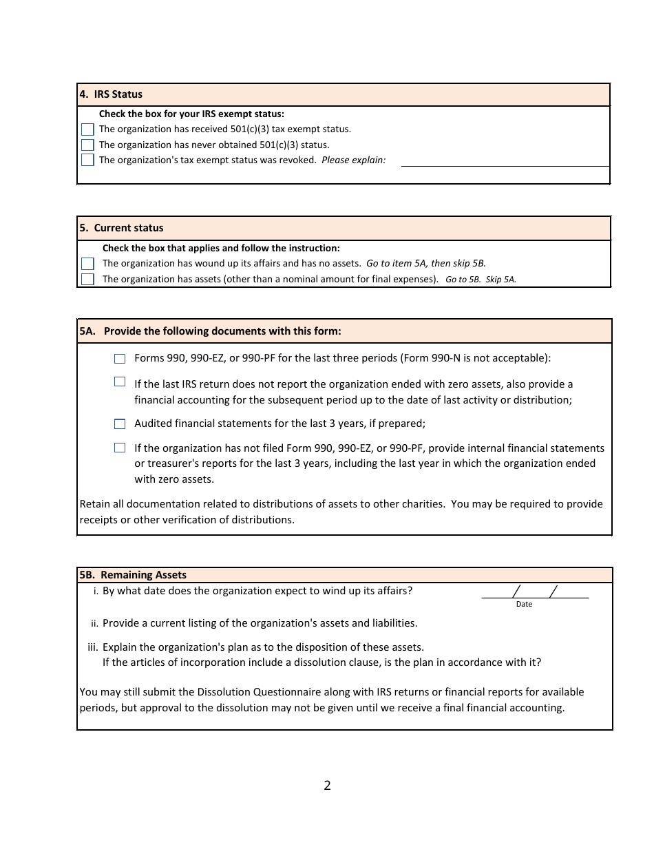 Form CTS-04 Dissolution Questionnaire - Michigan, Page 2
